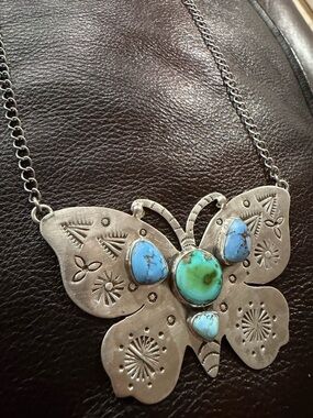 Sterling Silver Butterfly Turquoise Pendant Necklace